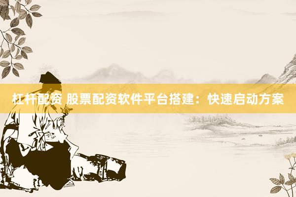 杠杆配资 股票配资软件平台搭建：快速启动方案