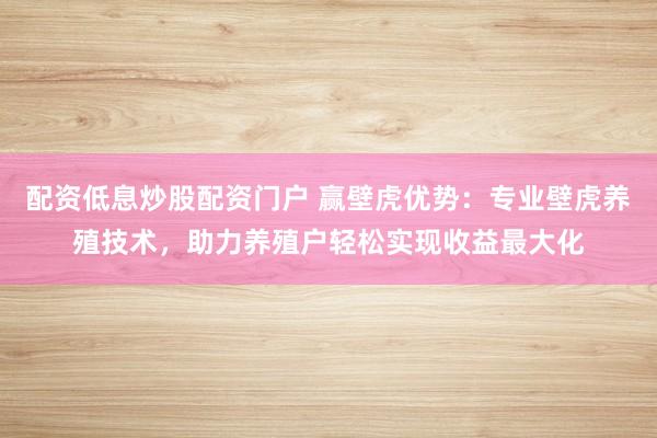 配资低息炒股配资门户 赢壁虎优势：专业壁虎养殖技术，助力养殖户轻松实现收益最大化