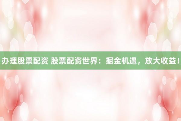 办理股票配资 股票配资世界：掘金机遇，放大收益！