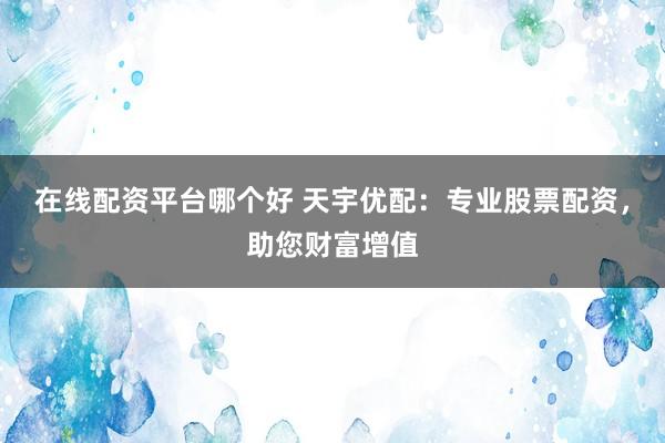 在线配资平台哪个好 天宇优配：专业股票配资，助您财富增值