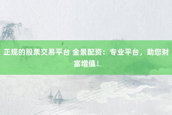 正规的股票交易平台 金景配资：专业平台，助您财富增值！