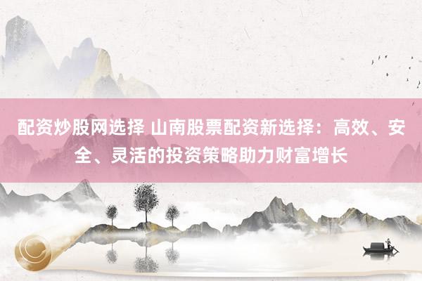 配资炒股网选择 山南股票配资新选择：高效、安全、灵活的投资策略助力财富增长