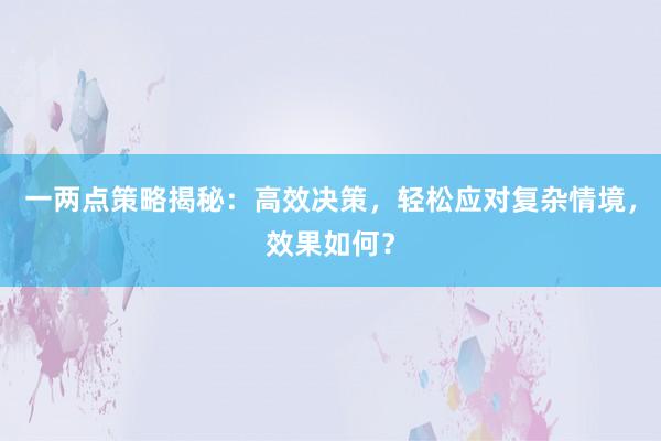 一两点策略揭秘：高效决策，轻松应对复杂情境，效果如何？