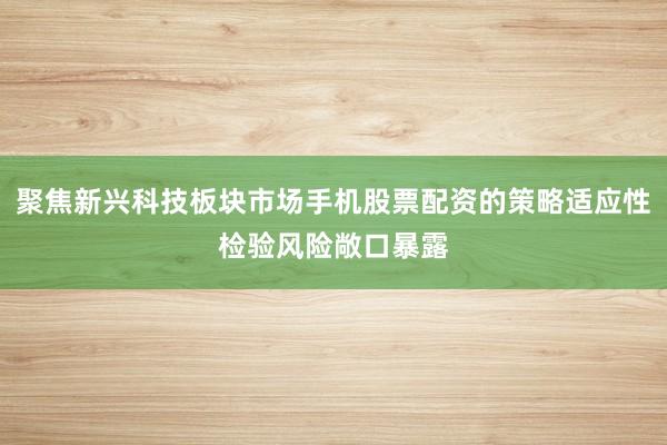 聚焦新兴科技板块市场手机股票配资的策略适应性检验风险敞口暴露