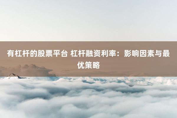有杠杆的股票平台 杠杆融资利率：影响因素与最优策略